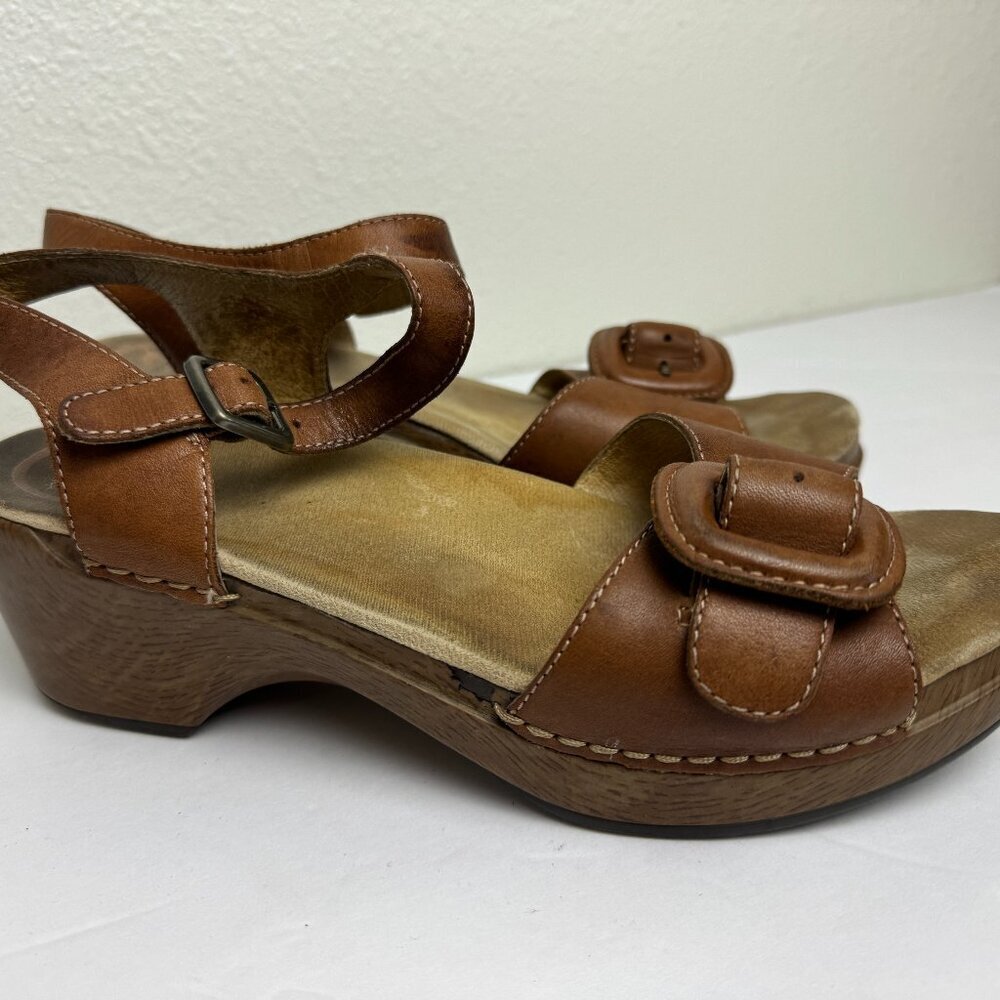 Dansko Sandals Sandi Strappy Slingback Wedge Brown Leather Size EU 40